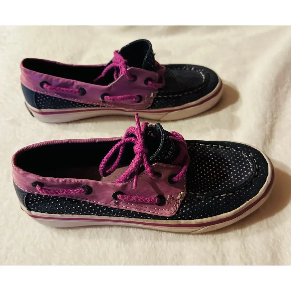 Sperry Girls Top-Sider Bahama Navy/Purple Dot Us 2.0M boat Shoes preppy slip-on